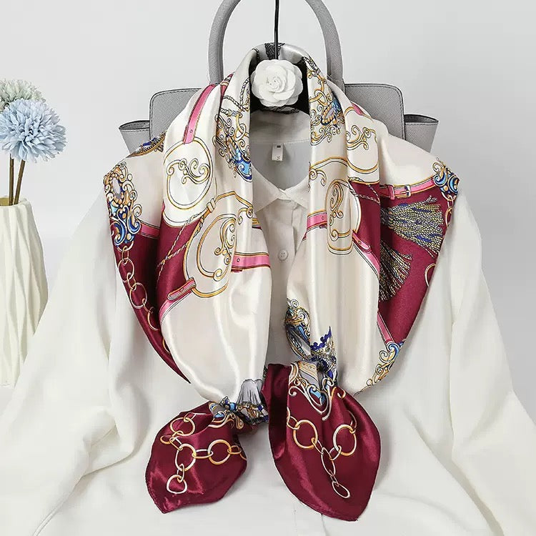 [WHOLESALE] ABOUT QUEEN SCARF - AQSC9090-14 IVORY & BURGUNDY