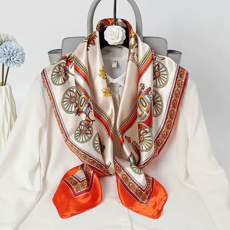 [WHOLESALE] ABOUT QUEEN SCARF - AQSC9090-19 IVORY & ORANG