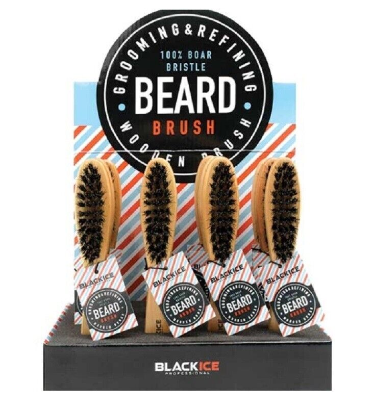 [WHOLESALE] BLACK ICE 100% BOAR BRISTLE WOODEN HANDLE BEARD BRUSH 1 PACK